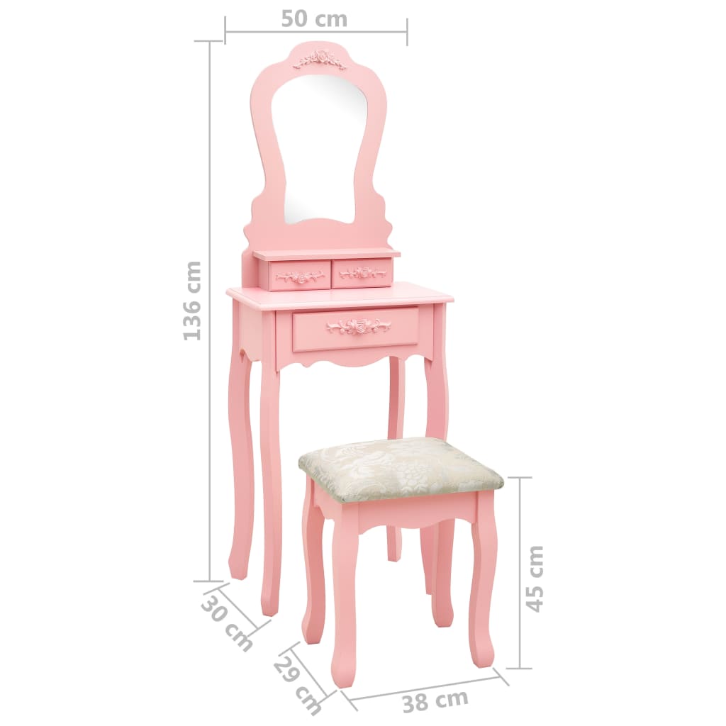 Ensemble de coiffeuse avec tabouret Rose 50x59x136 cm Paulownia - XIOS