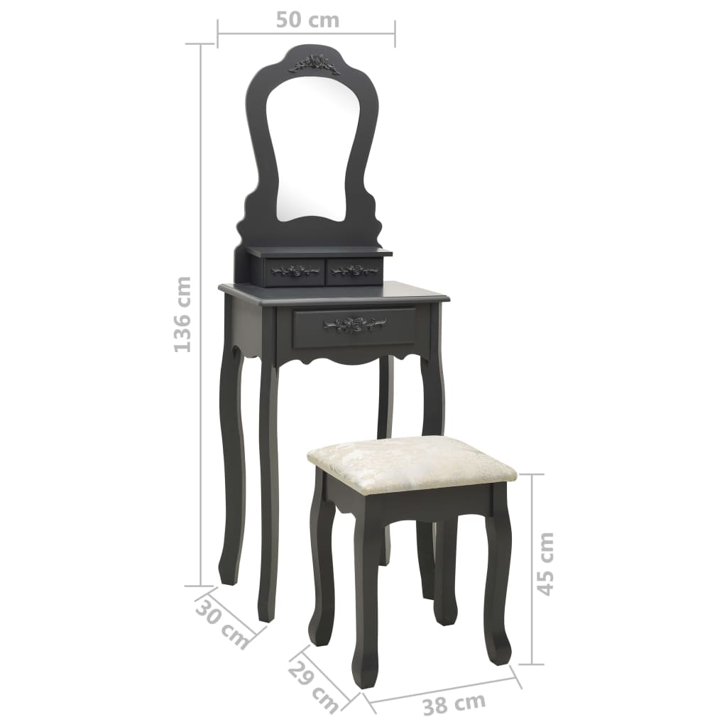 Ensemble de coiffeuse avec tabouret Gris 50x59x136 cm Paulownia - XIOS