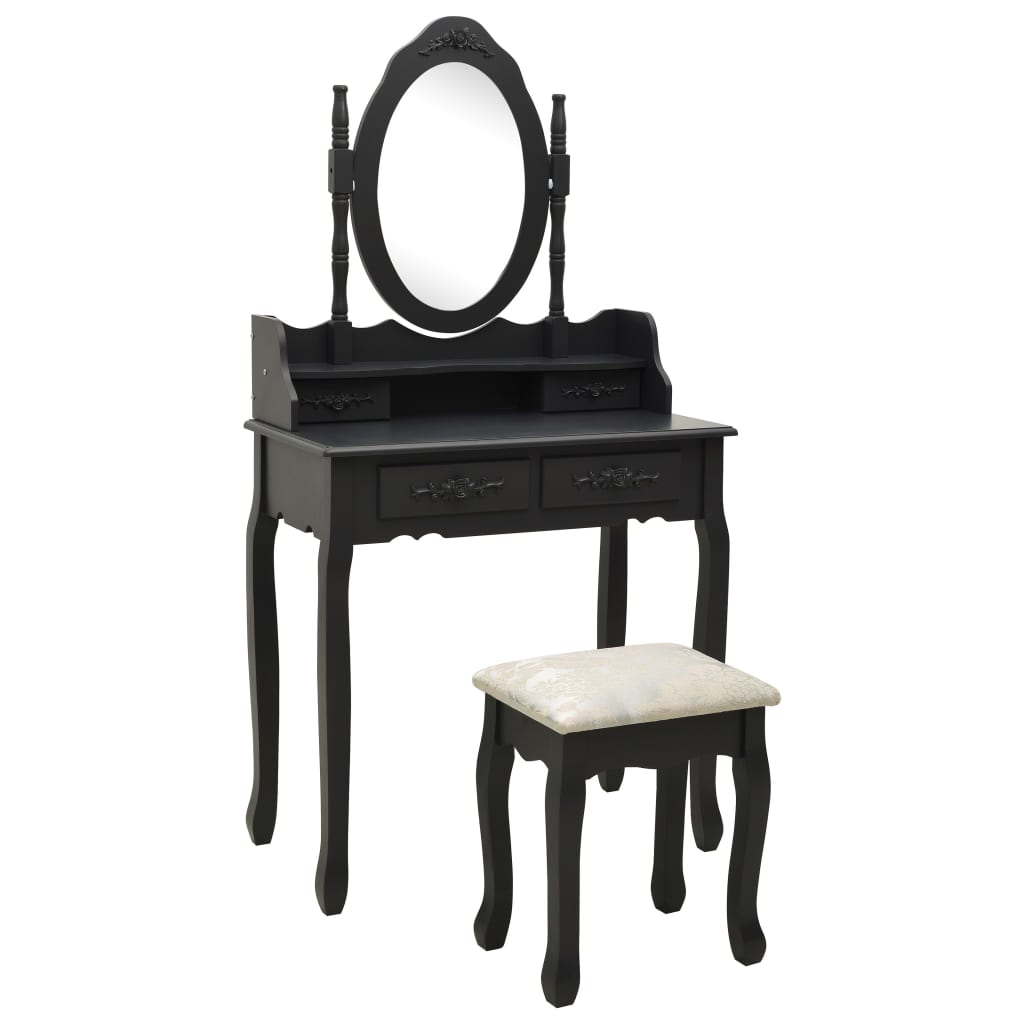 Ensemble de coiffeuse avec tabouret Noir 75x69x140 cm Paulownia - XIOS