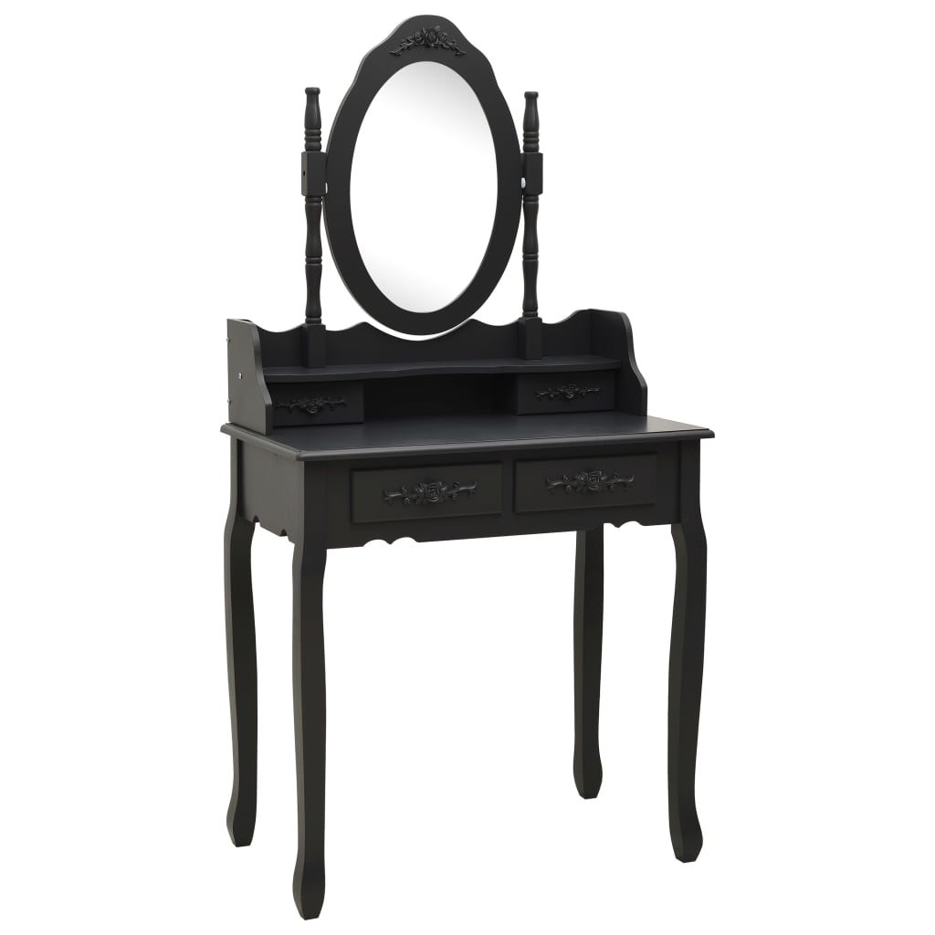 Ensemble de coiffeuse avec tabouret Noir 75x69x140 cm Paulownia - XIOS