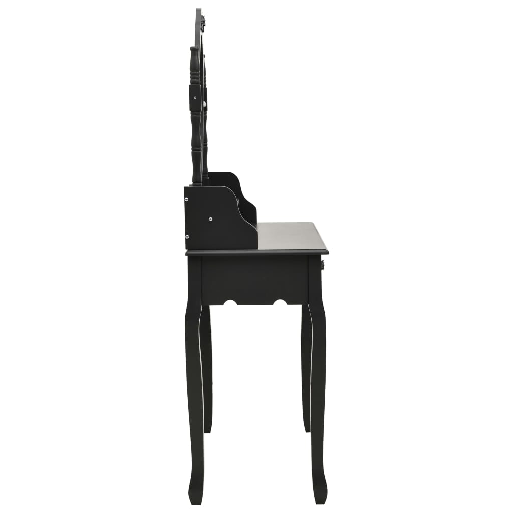 Ensemble de coiffeuse avec tabouret Noir 75x69x140 cm Paulownia - XIOS