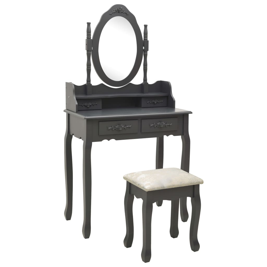 Ensemble de coiffeuse avec tabouret Gris 75x69x140 cm Paulownia - XIOS
