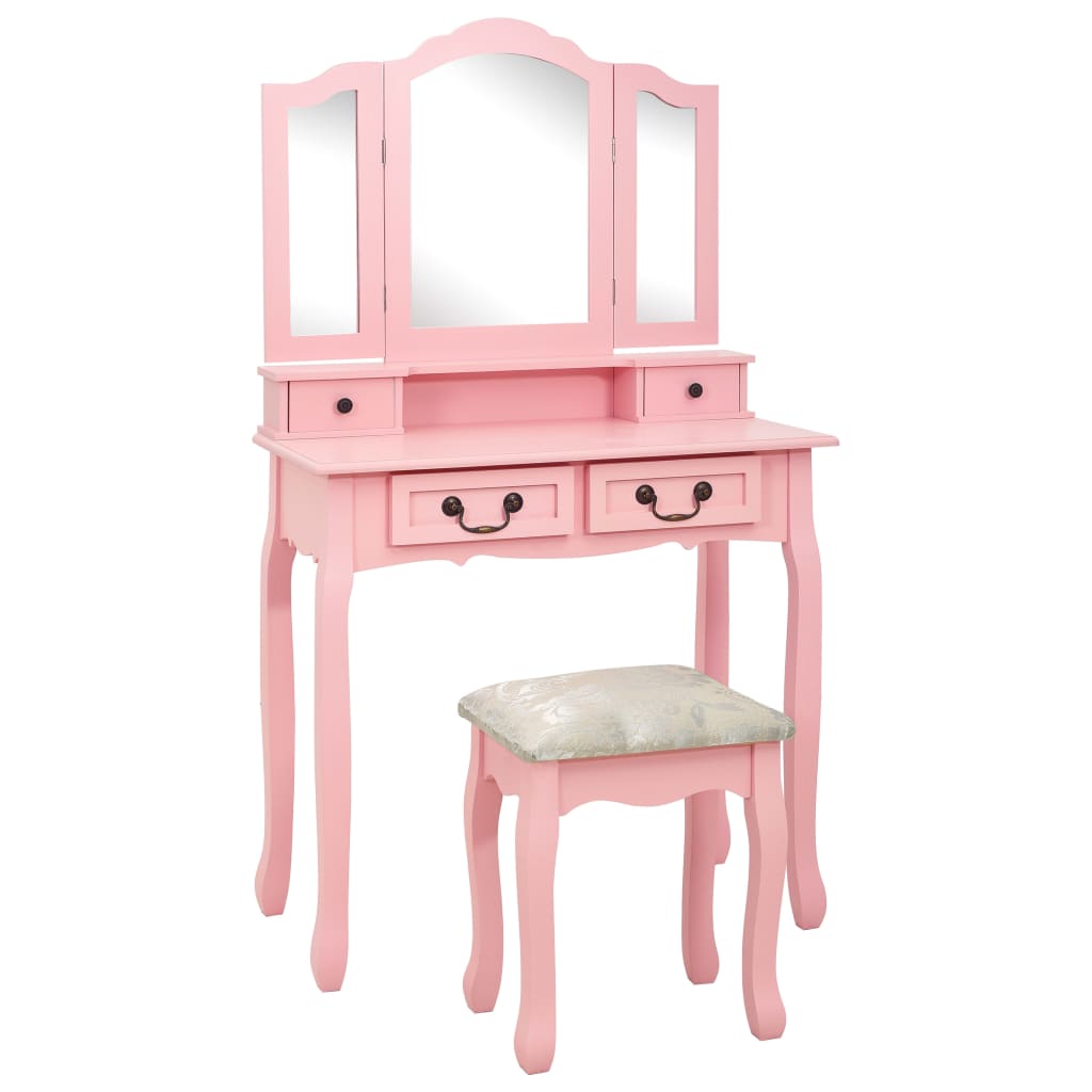 Ensemble de coiffeuse avec tabouret Rose 80x69x141 cm Paulownia - XIOS