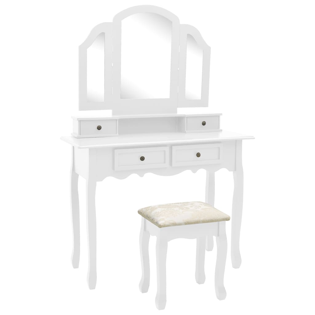 Ensemble de coiffeuse et tabouret Blanc 100x40x146 cm Paulownia - XIOS