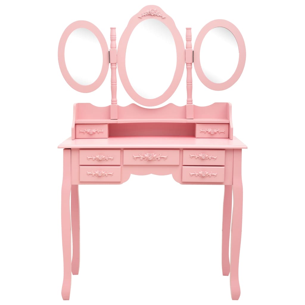 Coiffeuse avec tabouret et miroir pliable en 3 Rose - XIOS