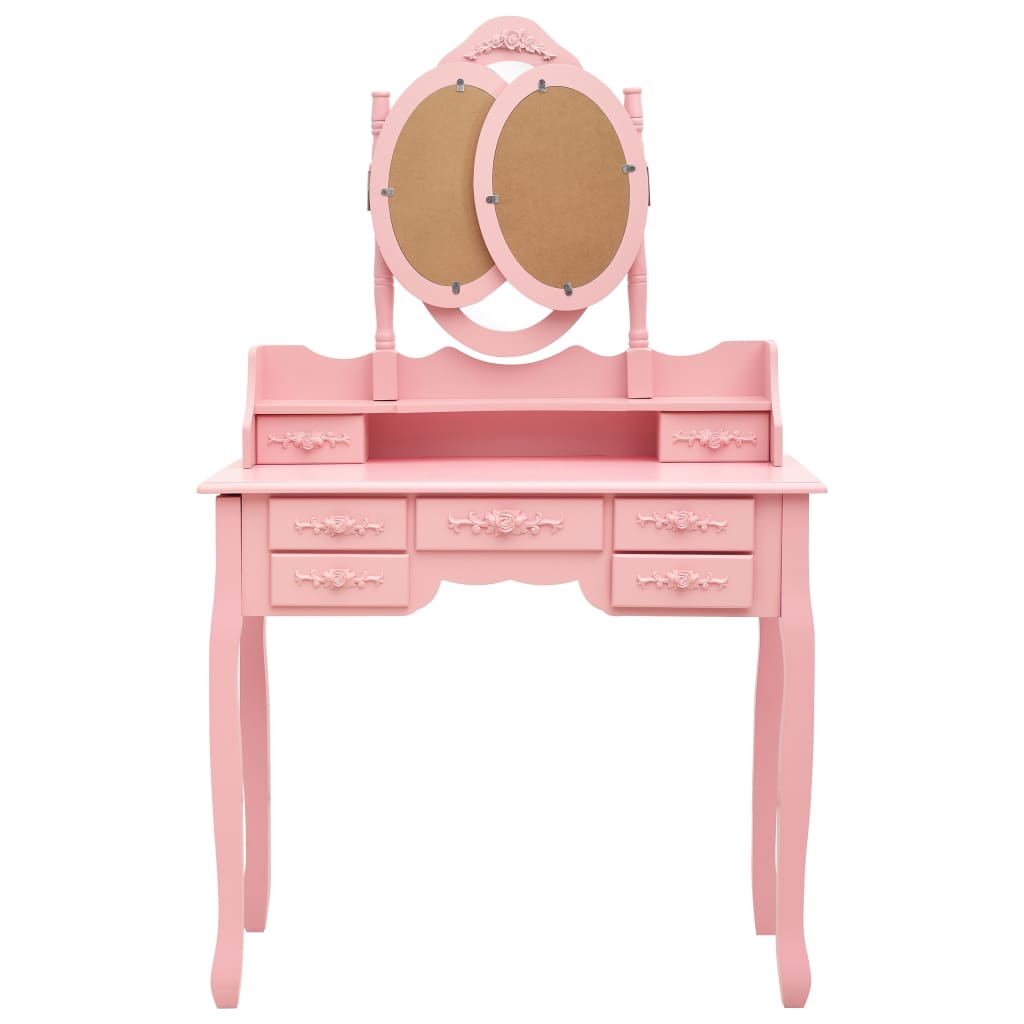 Coiffeuse avec tabouret et miroir pliable en 3 Rose - XIOS