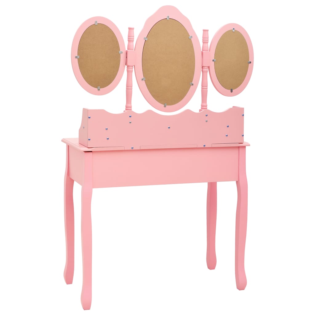 Coiffeuse avec tabouret et miroir pliable en 3 Rose - XIOS