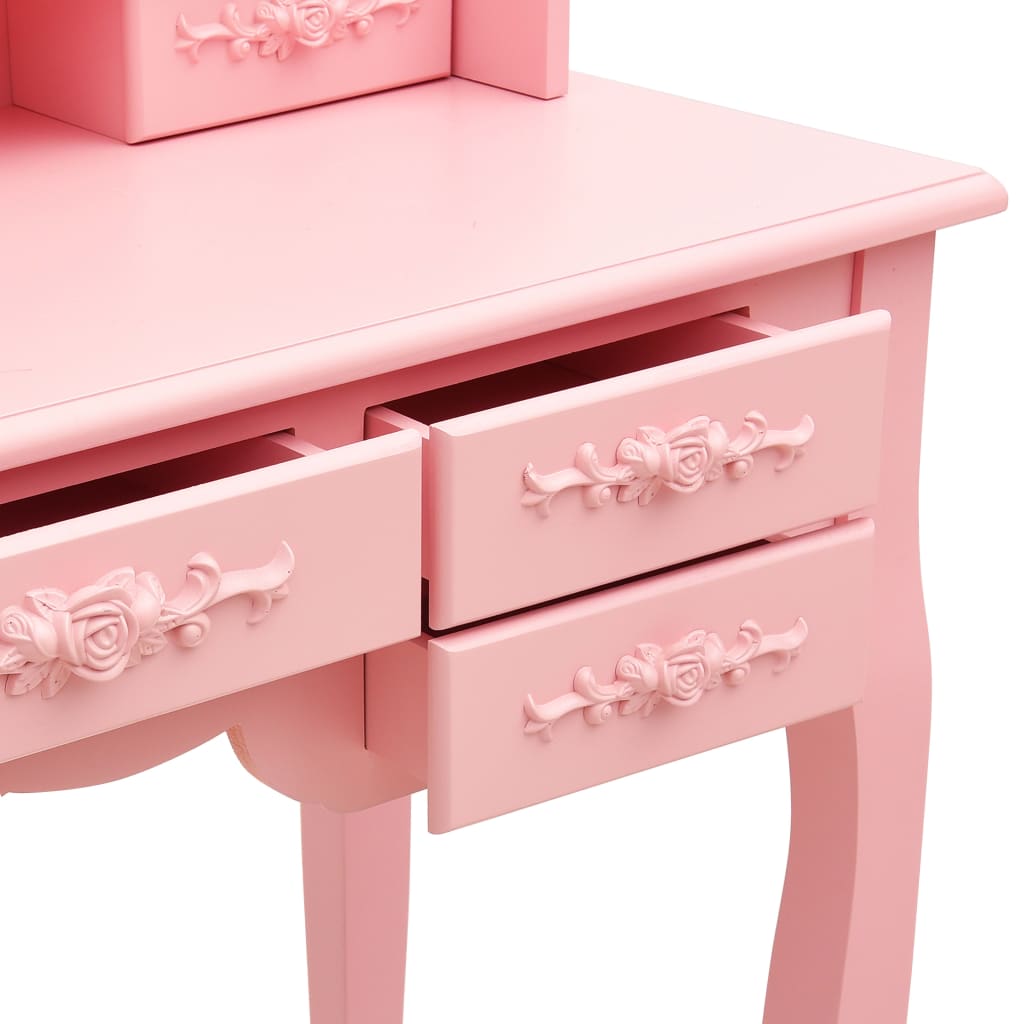 Coiffeuse avec tabouret et miroir pliable en 3 Rose - XIOS