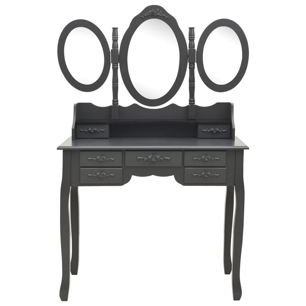 Coiffeuse avec tabouret et miroir pliable en 3 Gris - XIOS