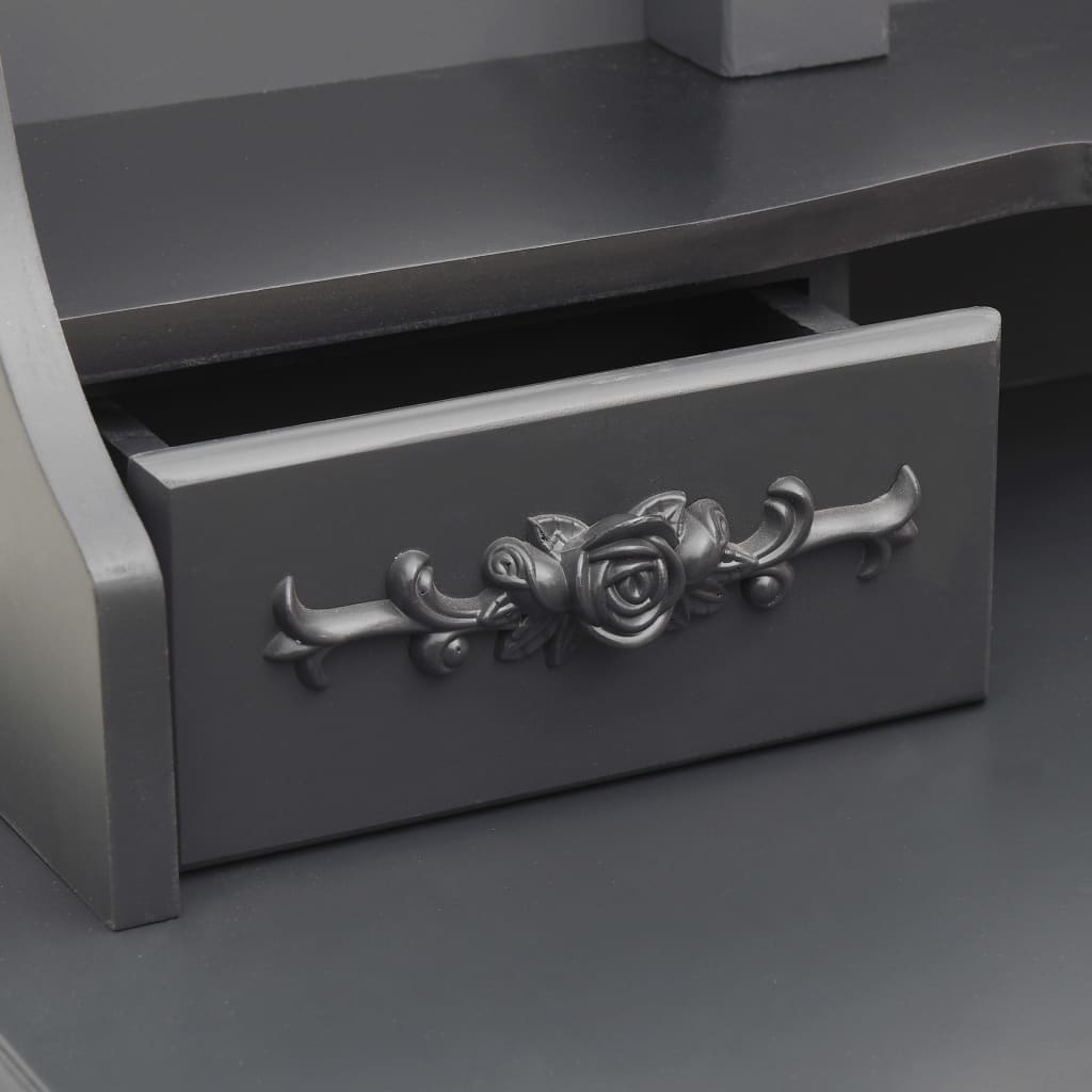 Coiffeuse avec tabouret et miroir pliable en 3 Gris - XIOS