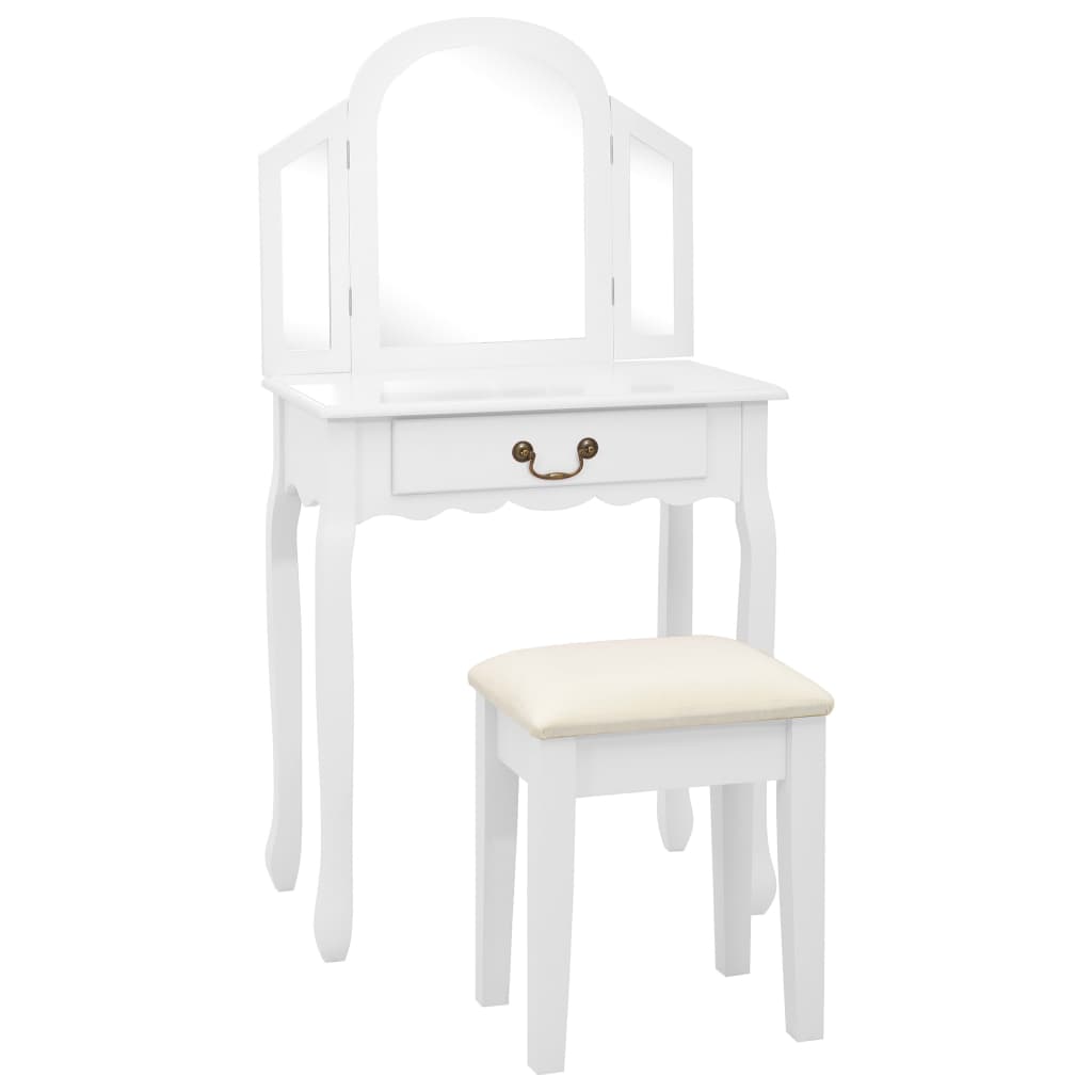 Coiffeuse et tabouret Blanc 65x36x128 cm Bois de paulownia MDF - XIOS