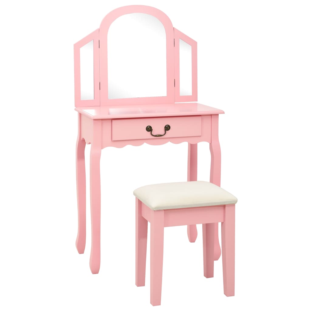 Coiffeuse et tabouret Rose 65x36x128 cm Bois de paulownia MDF - XIOS
