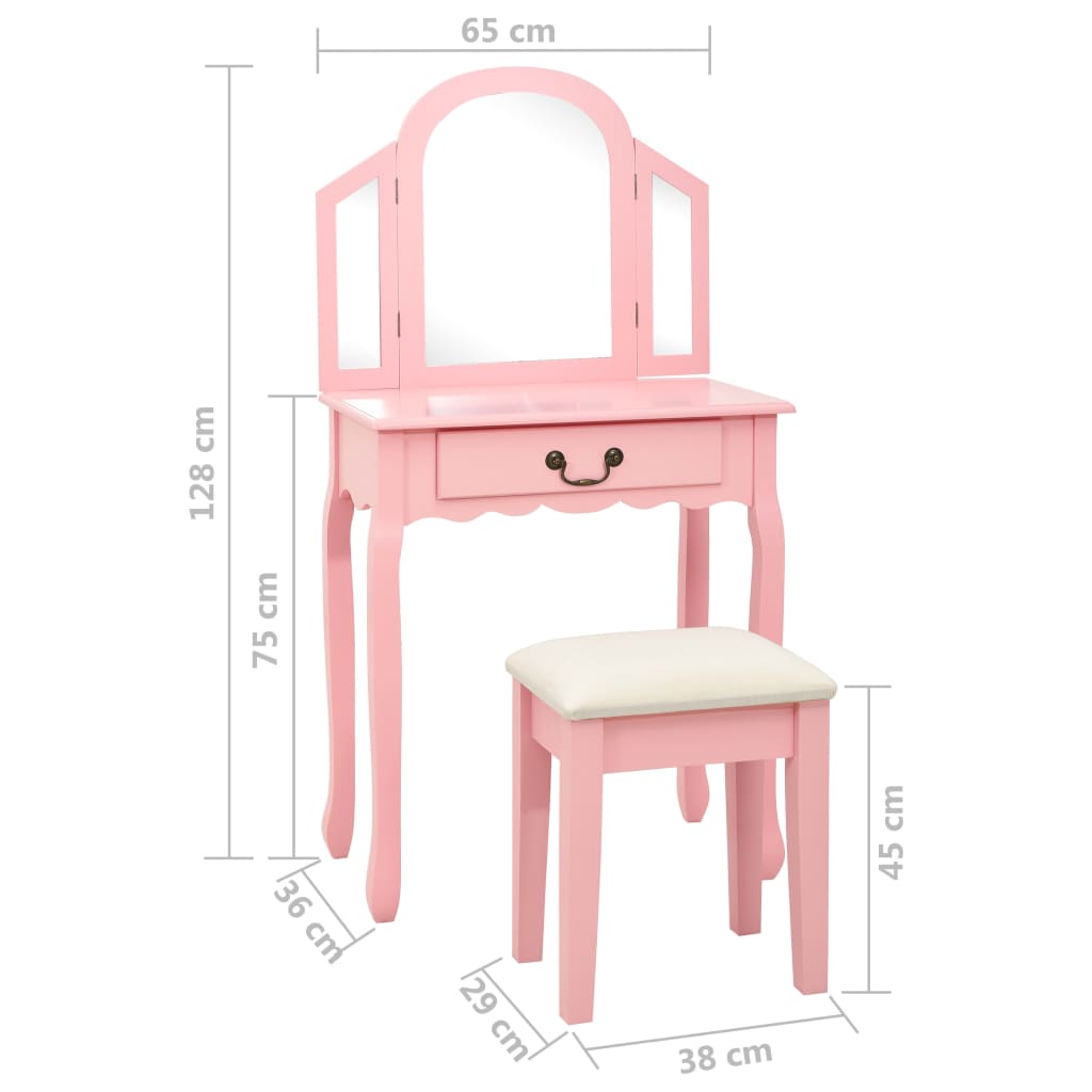 Coiffeuse et tabouret Rose 65x36x128 cm Bois de paulownia MDF - XIOS