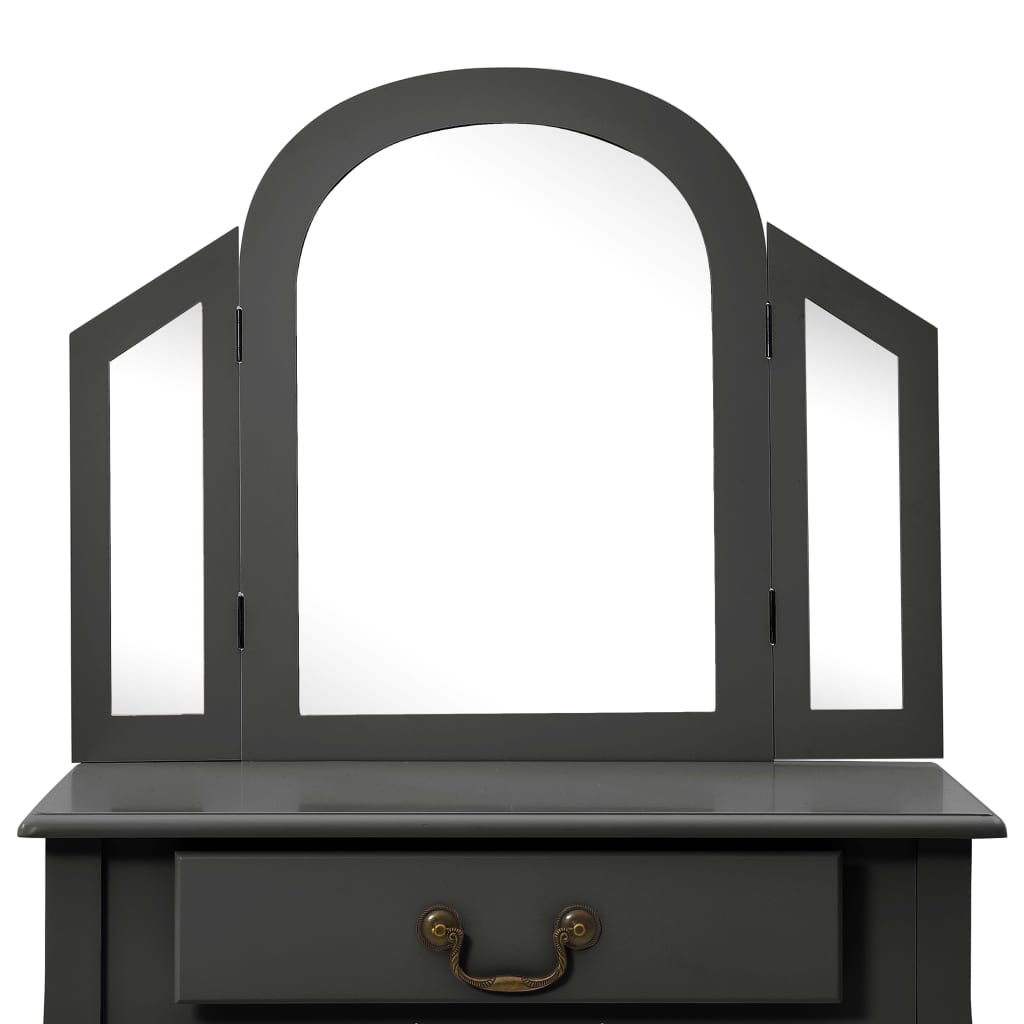 Coiffeuse et tabouret Gris 65x36x128 cm Bois de paulownia MDF - XIOS