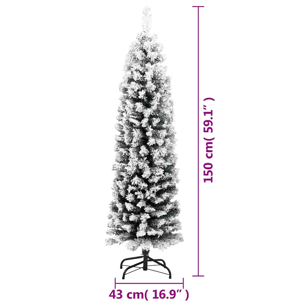 Sapin de Noël artificiel mince flocon de neige vert 150 cm PVC - XIOS