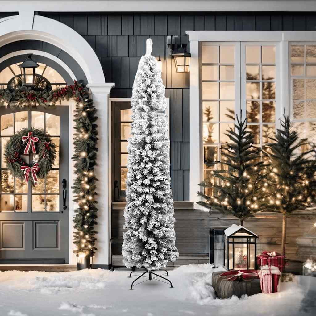 Sapin de Noël artificiel mince flocon de neige vert 210 cm PVC - XIOS