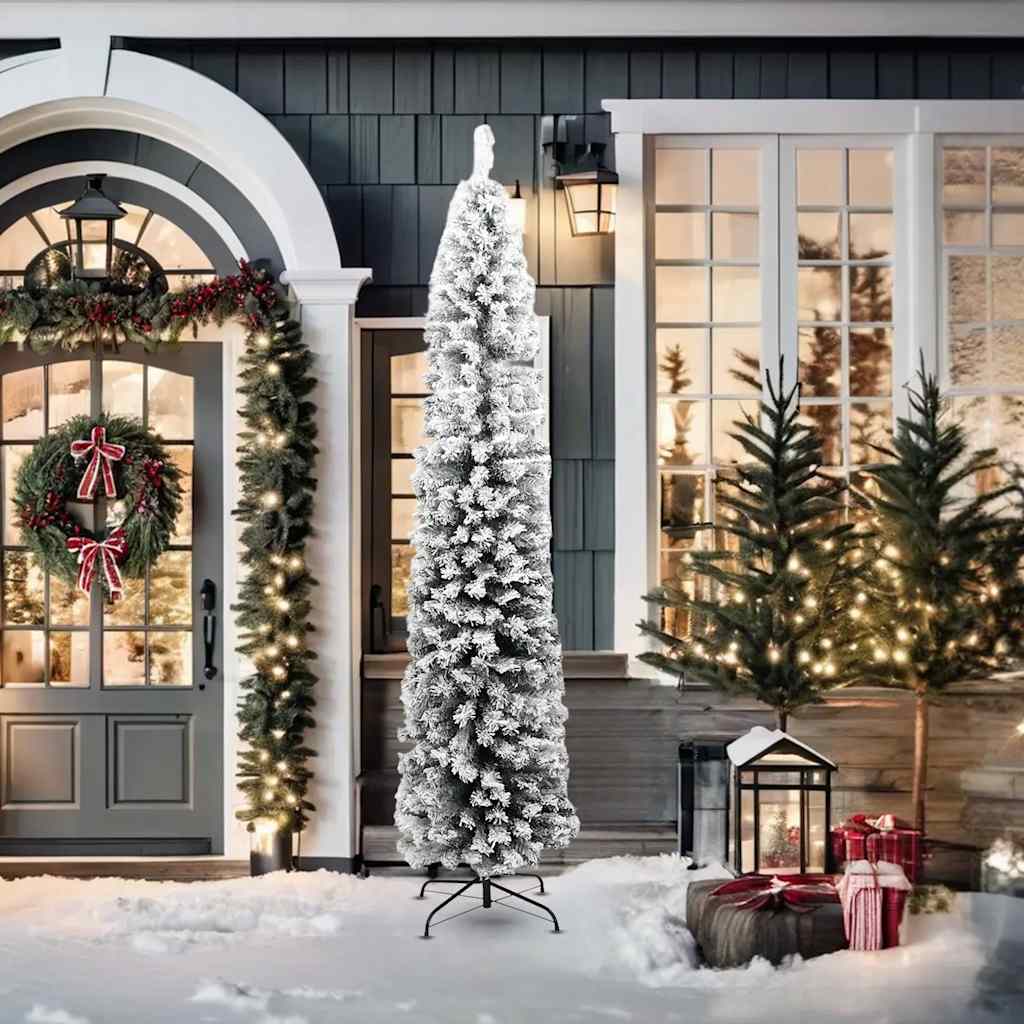 Sapin de Noël artificiel mince flocon de neige vert 210 cm PVC - XIOS