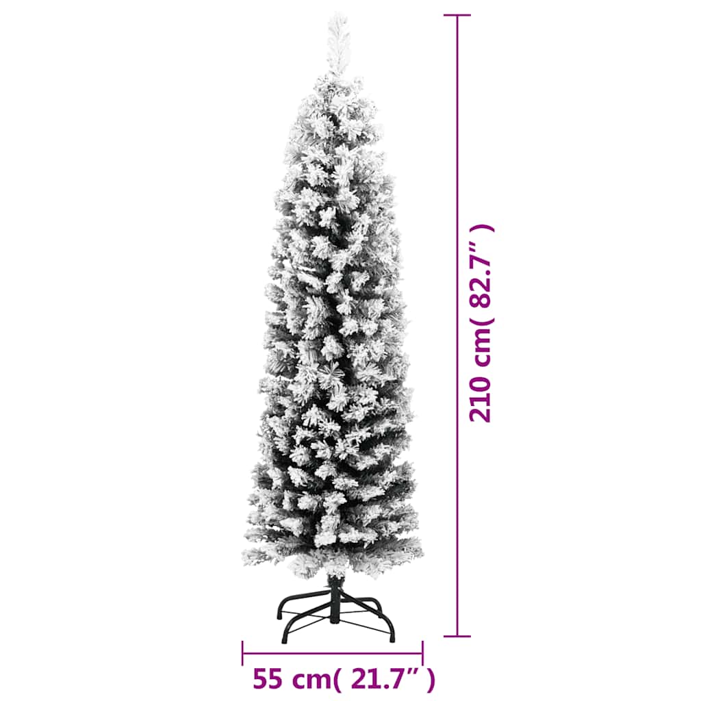 Sapin de Noël artificiel mince flocon de neige vert 210 cm PVC - XIOS