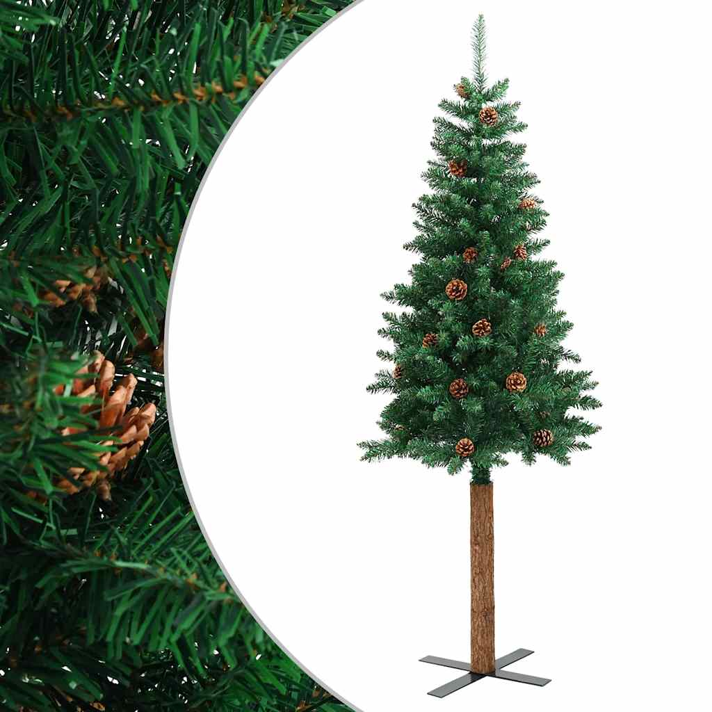 Sapin de Noël mince avec bois véritable et cônes vert 180cm PVC - XIOS