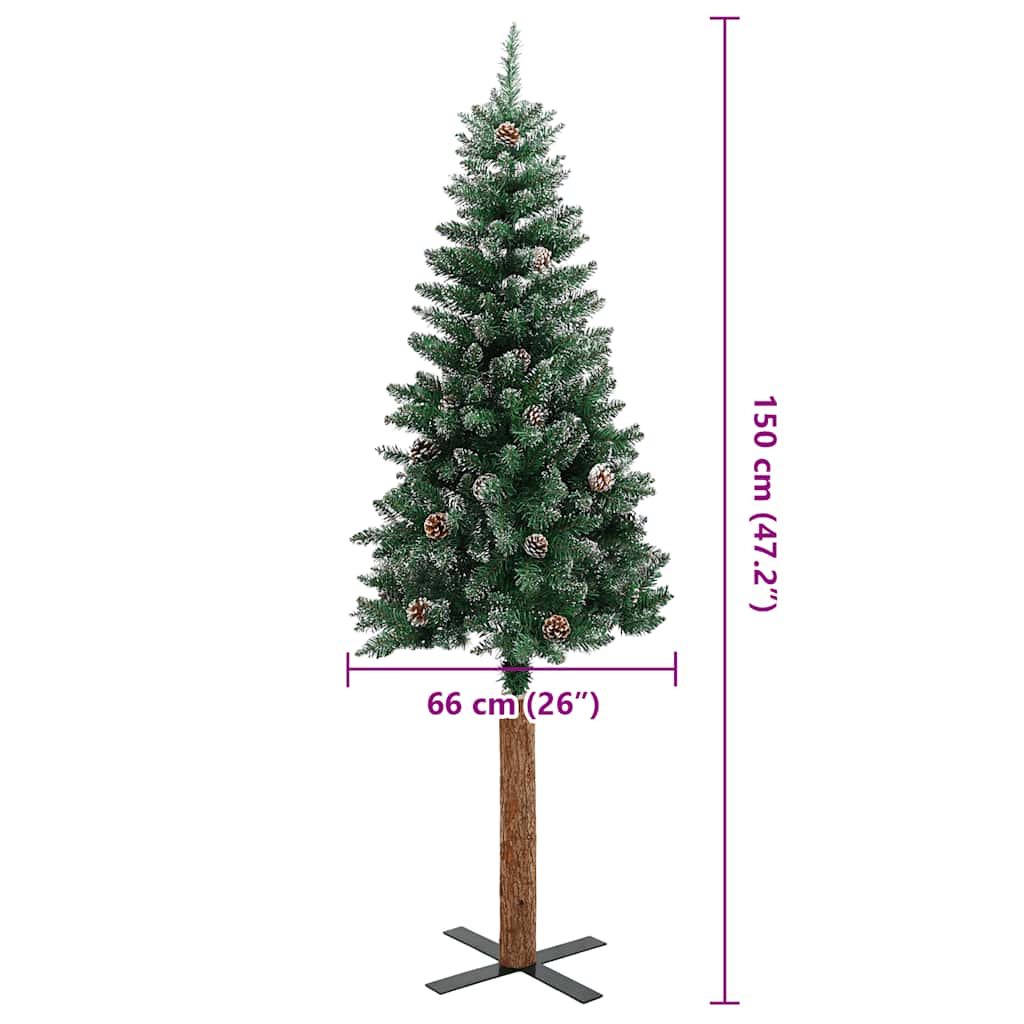 Sapin de Noël mince bois véritable et neige blanche vert 150 cm - XIOS