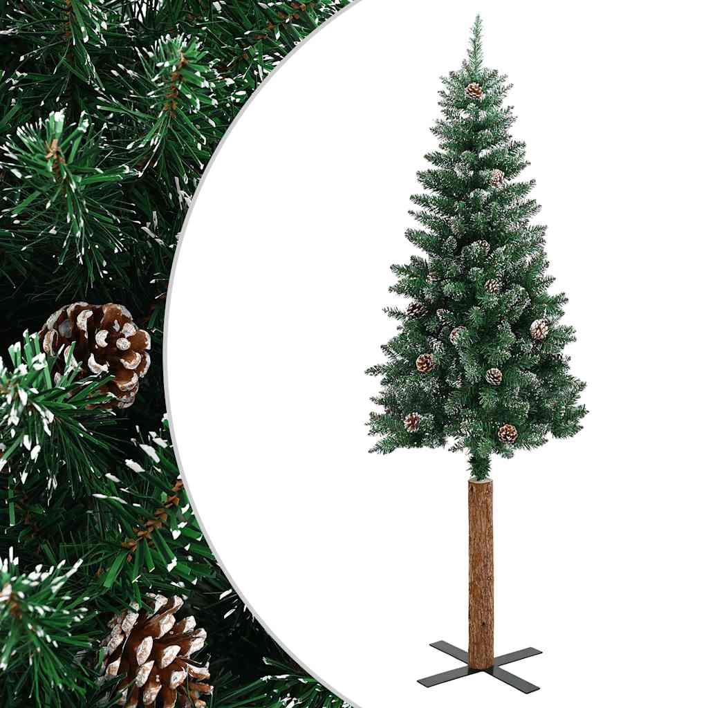Sapin de Noël mince bois véritable et neige blanche vert 210 cm - XIOS