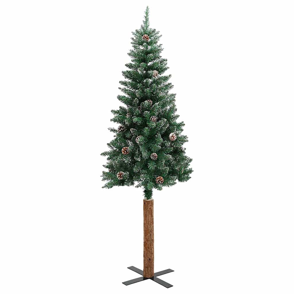 Sapin de Noël mince bois véritable et neige blanche vert 210 cm - XIOS