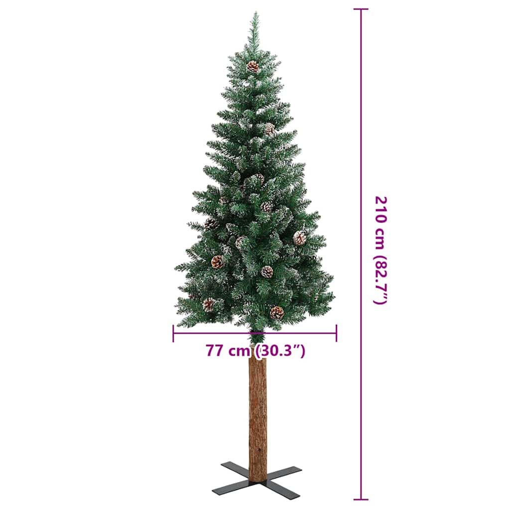 Sapin de Noël mince bois véritable et neige blanche vert 210 cm - XIOS
