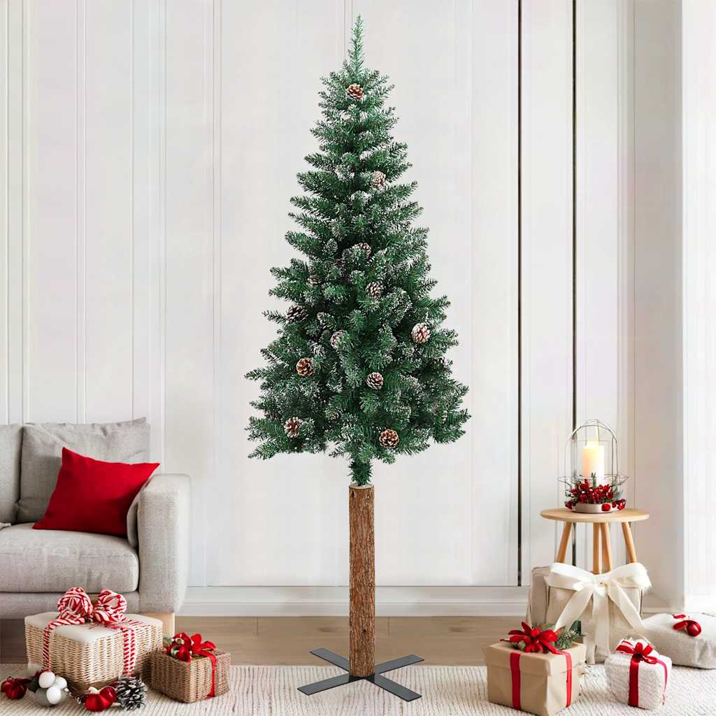Sapin de Noël mince bois véritable et neige blanche vert 210 cm - XIOS
