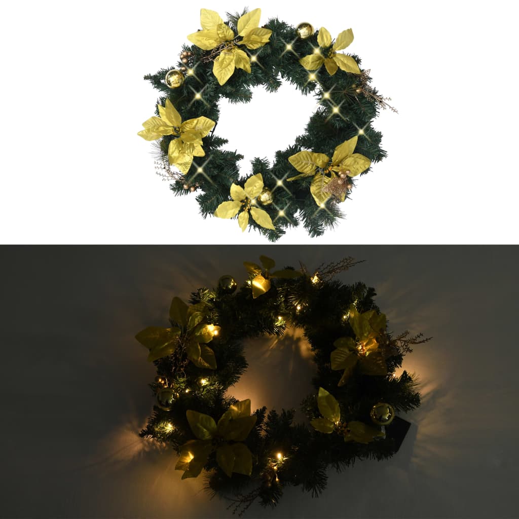 Couronne de Noël avec lumières LED vert 60 cm PVC - XIOS