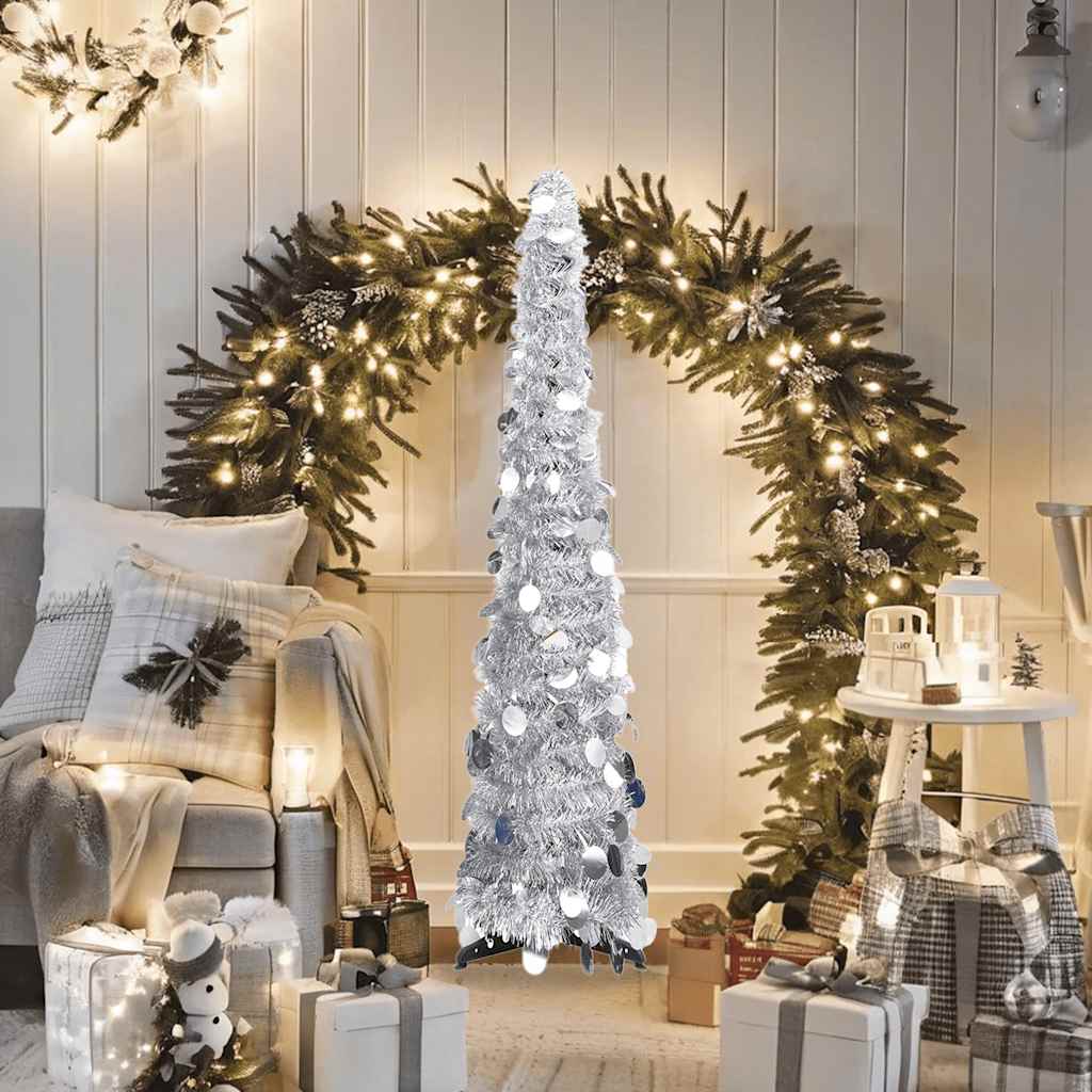 Sapin de Noël artificiel escamotable argenté 120 cm PET - XIOS