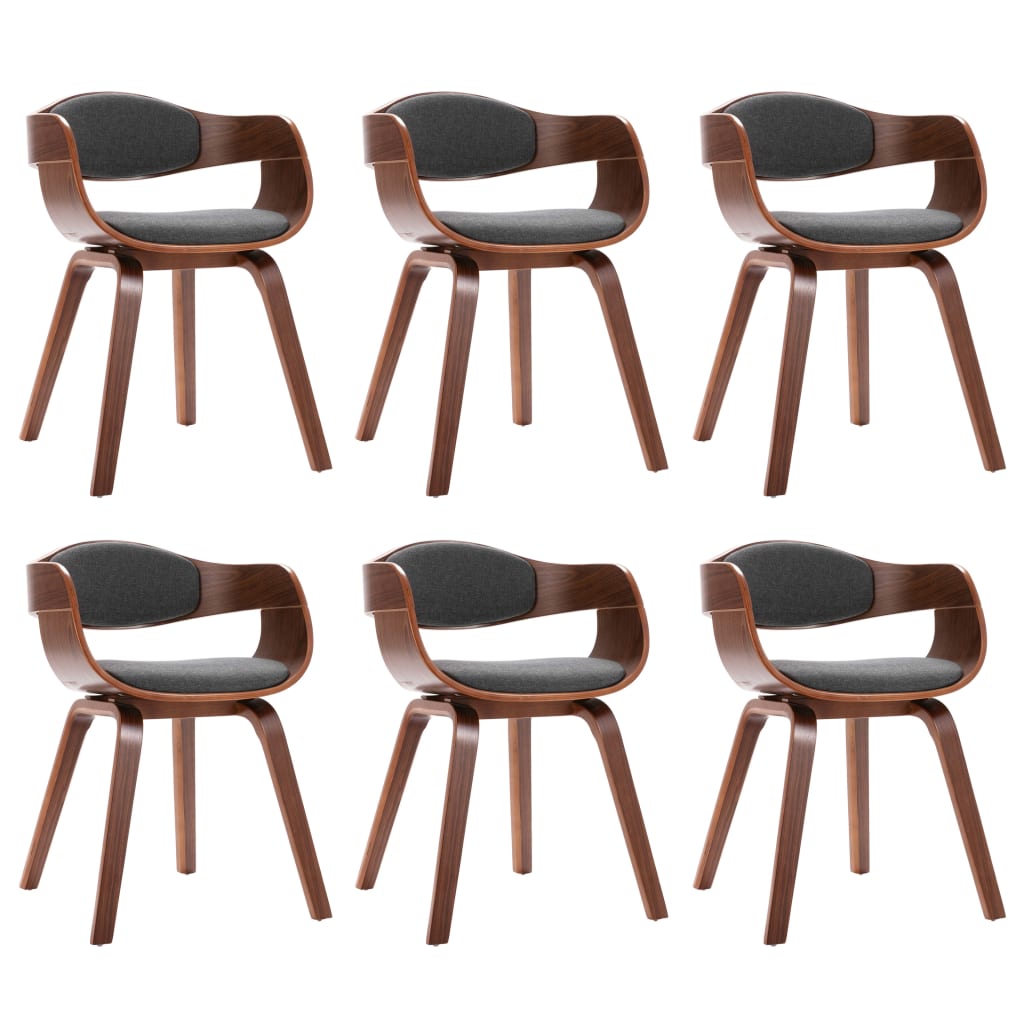 Chaises à manger lot de 6 bois courbé et tissu gris - XIOS