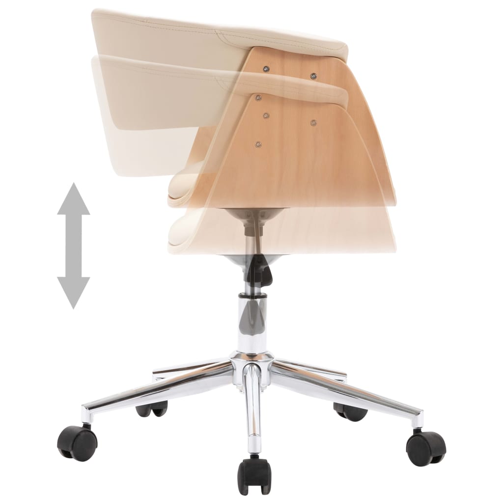 Chaise pivotante de bureau Crème Bois courbé et similicuir - XIOS