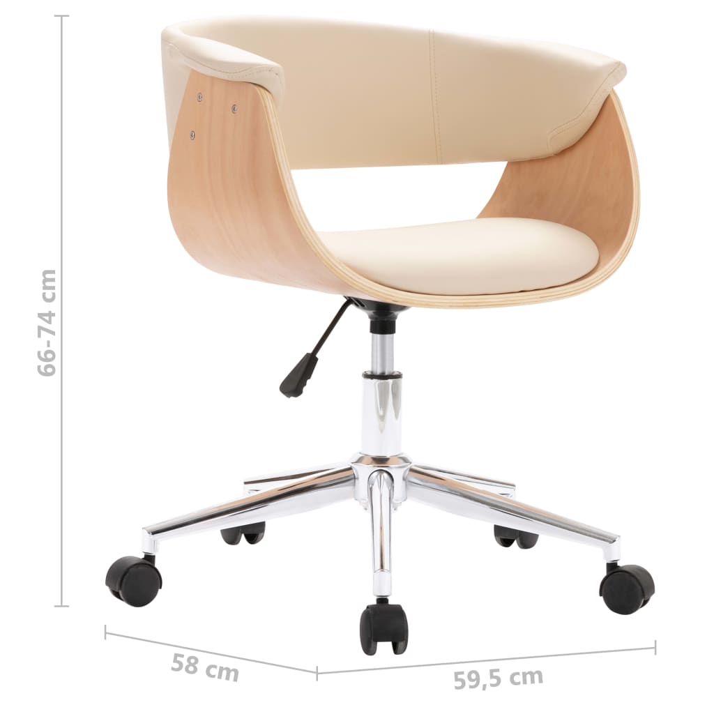 Chaise pivotante de bureau Crème Bois courbé et similicuir - XIOS