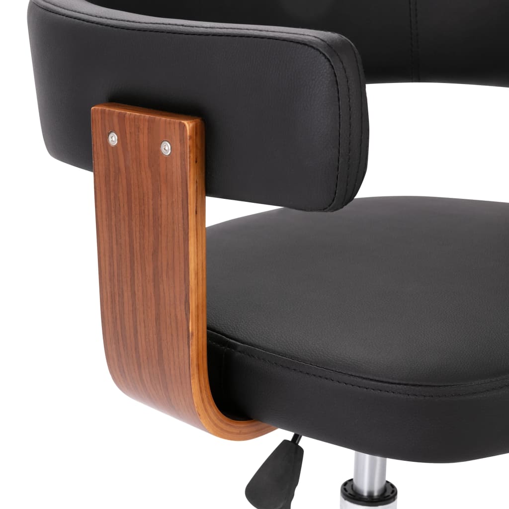 Chaise pivotante de bureau Noir Bois courbé et similicuir - XIOS