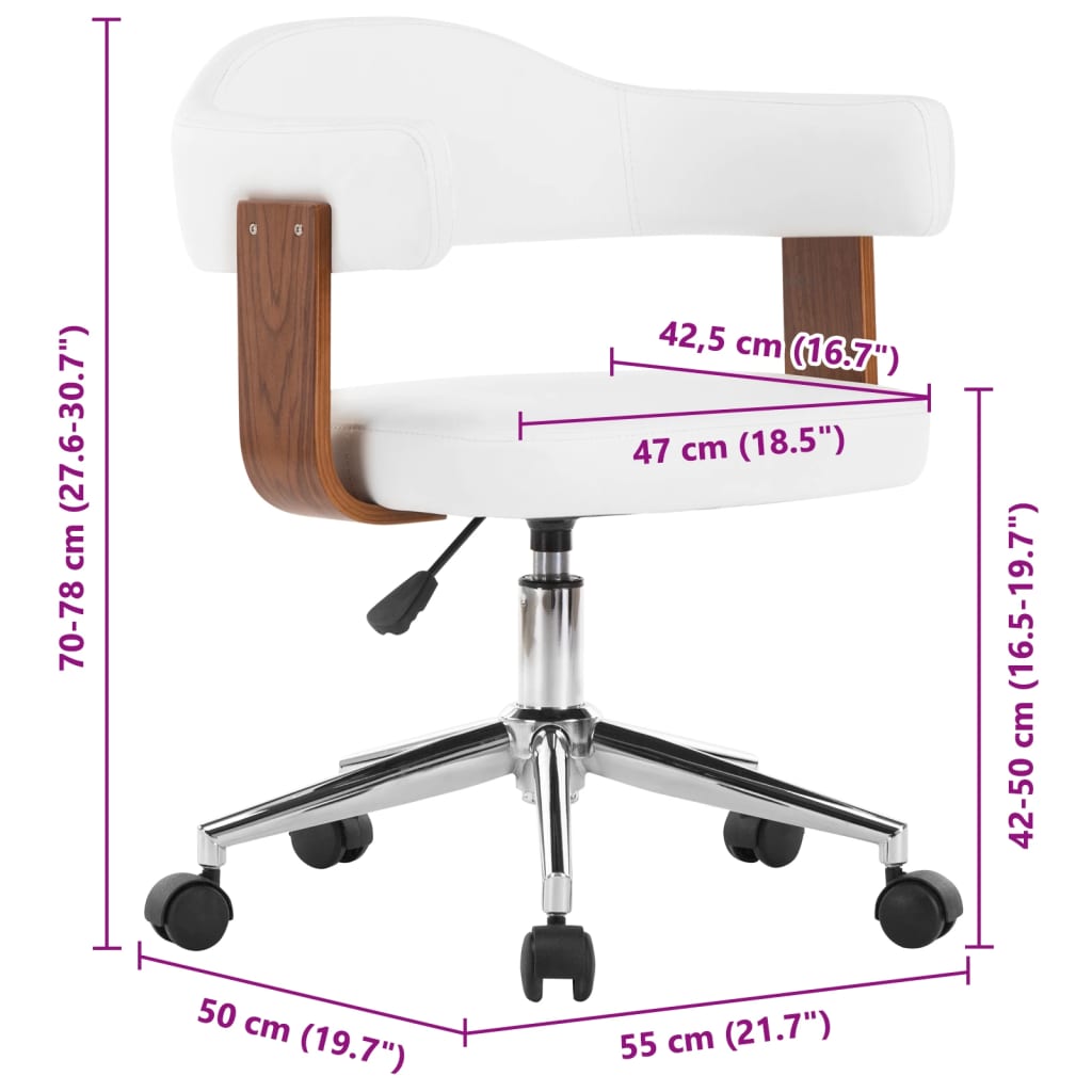 Chaise pivotante de bureau Blanc Bois courbé et similicuir - XIOS