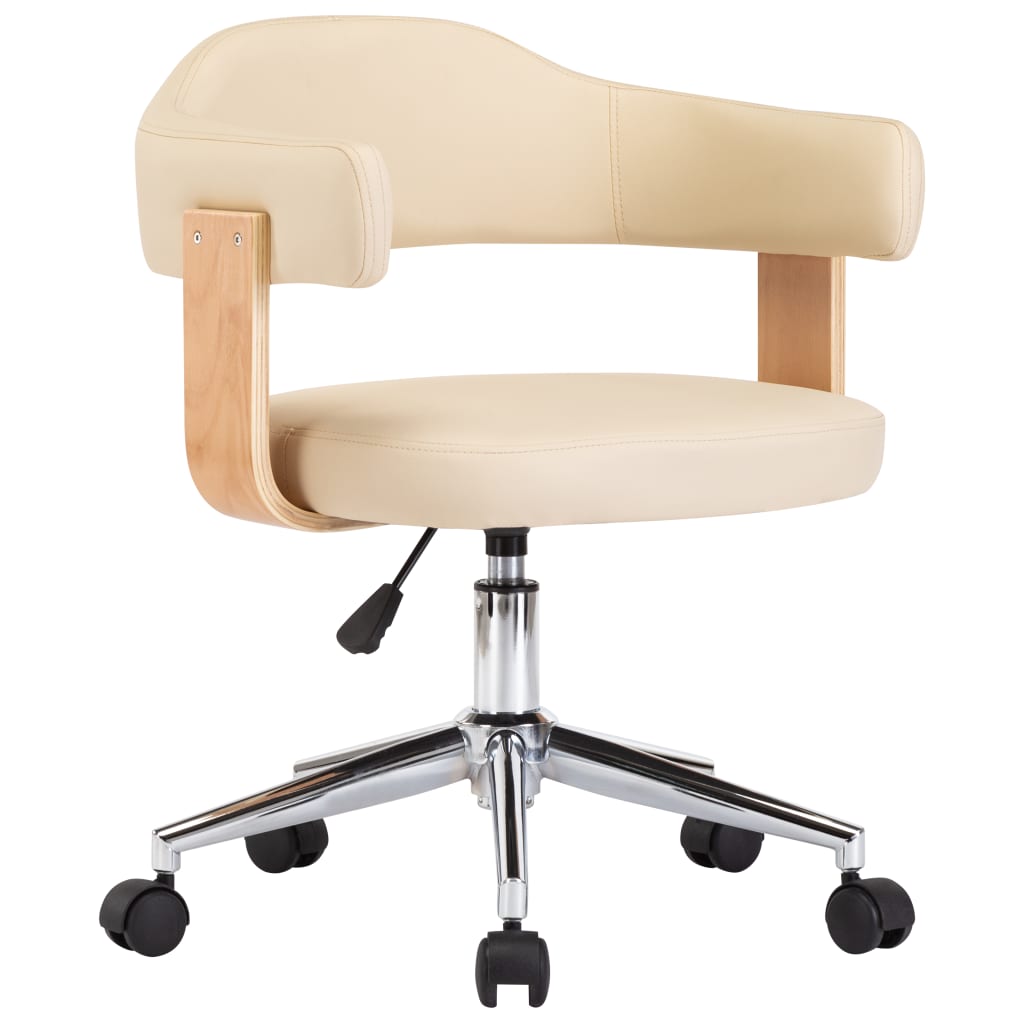 Chaise pivotante de bureau Crème Bois courbé et similicuir - XIOS