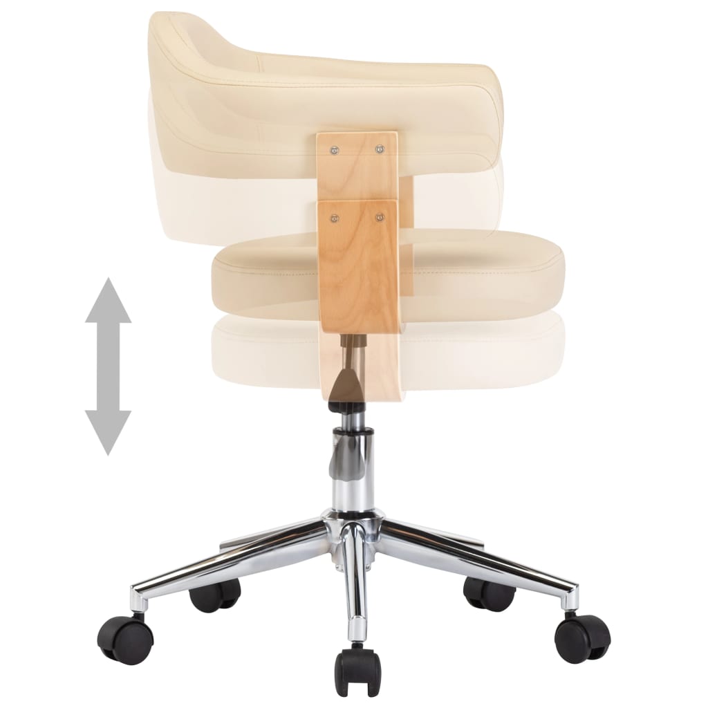 Chaise pivotante de bureau Crème Bois courbé et similicuir - XIOS
