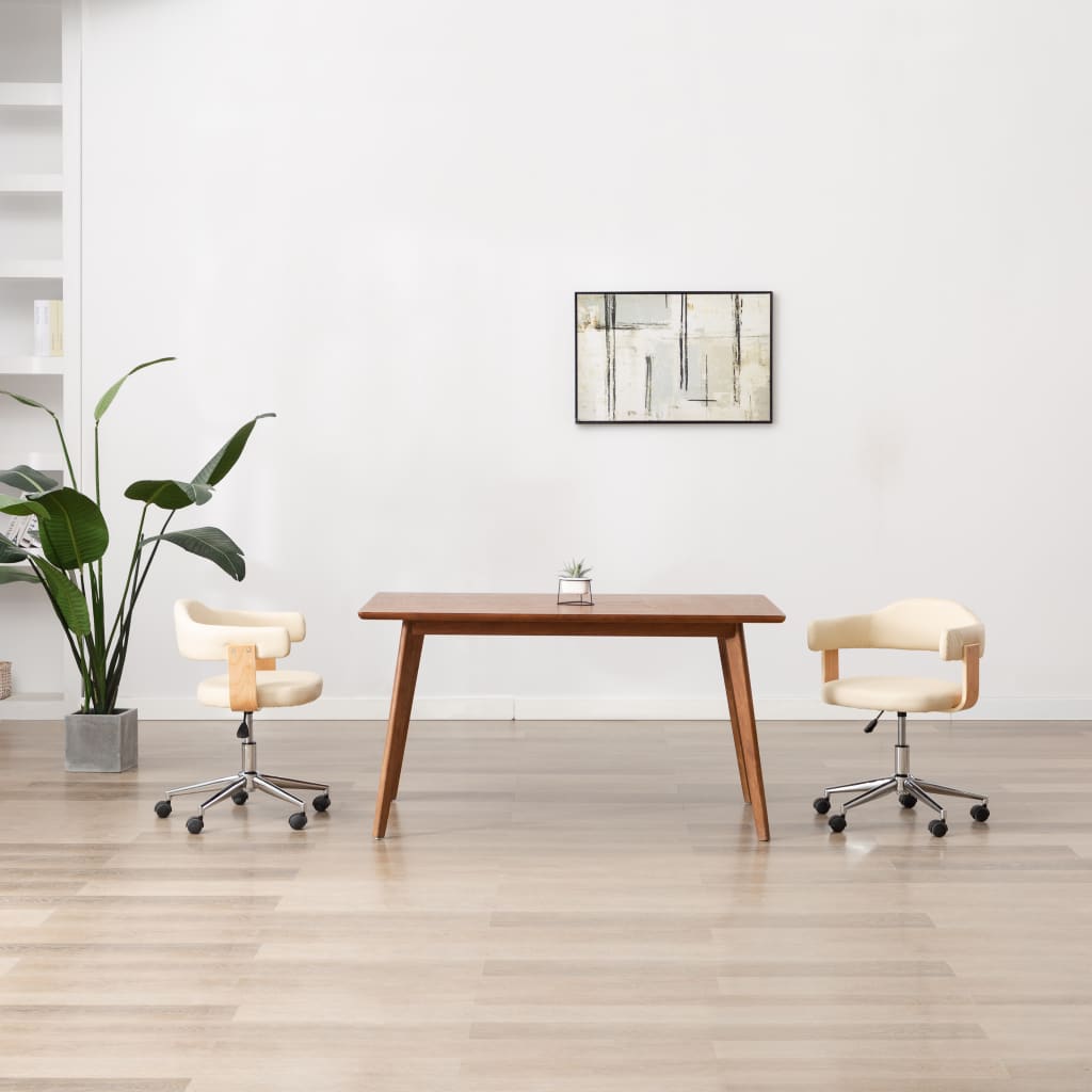 Chaise pivotante de bureau Crème Bois courbé et similicuir - XIOS