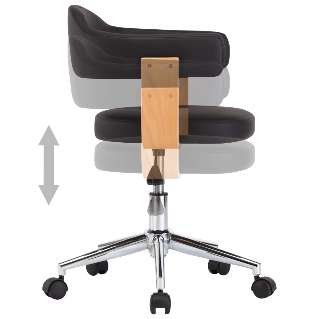Chaise pivotante de bureau Noir Bois courbé et similicuir
