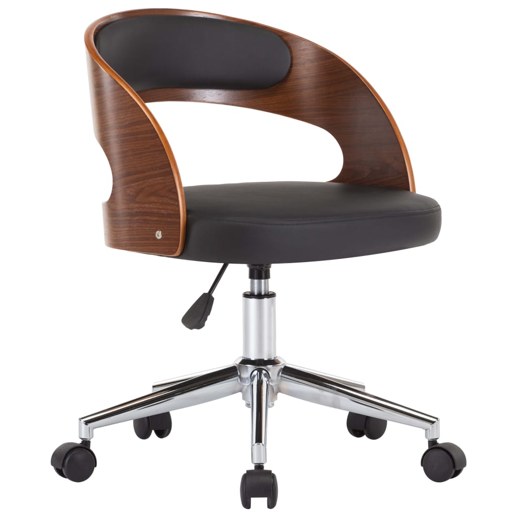 Chaise pivotante de bureau Noir Bois courbé et similicuir