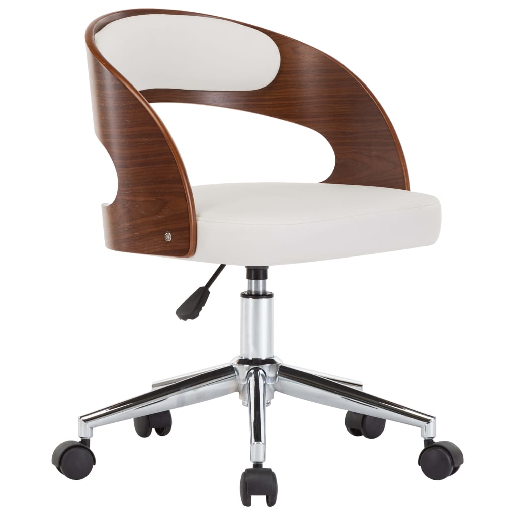 Chaise pivotante de bureau Blanc Bois courbé et similicuir