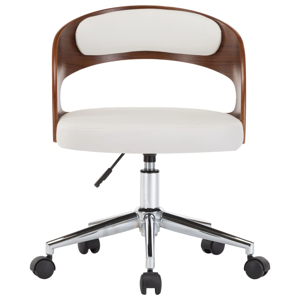 Chaise pivotante de bureau Blanc Bois courbé et similicuir