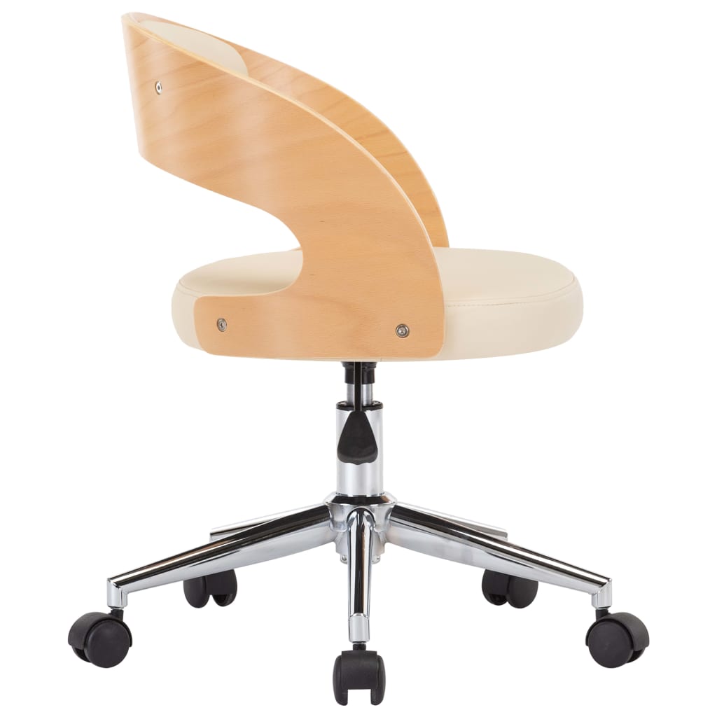 Chaise pivotante de bureau Crème Bois courbé et similicuir - XIOS
