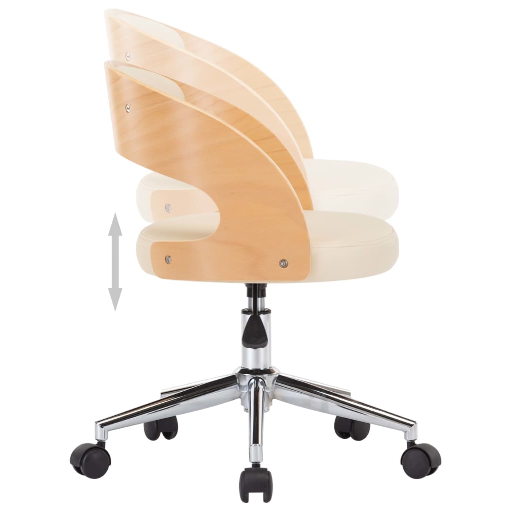 Chaise pivotante de bureau Crème Bois courbé et similicuir - XIOS