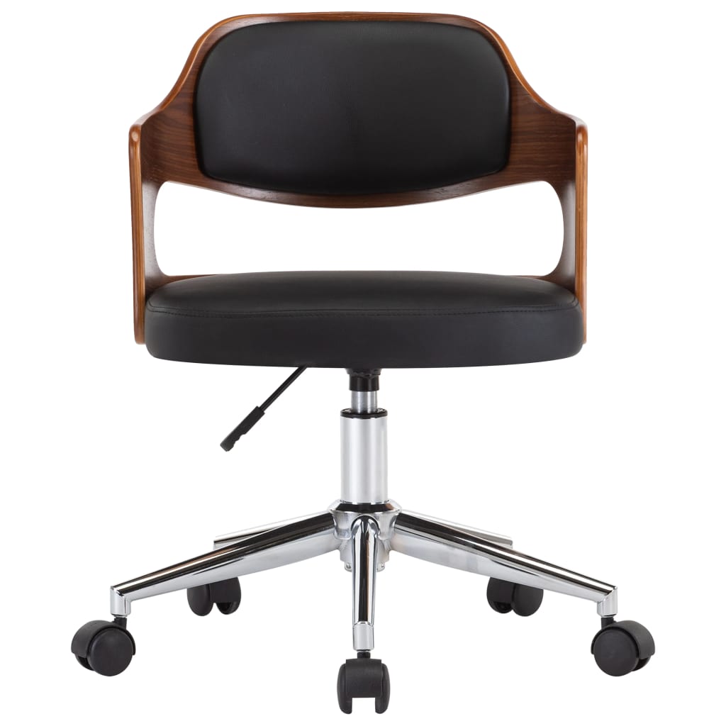 Chaise pivotante de bureau Noir Bois courbé et similicuir - XIOS