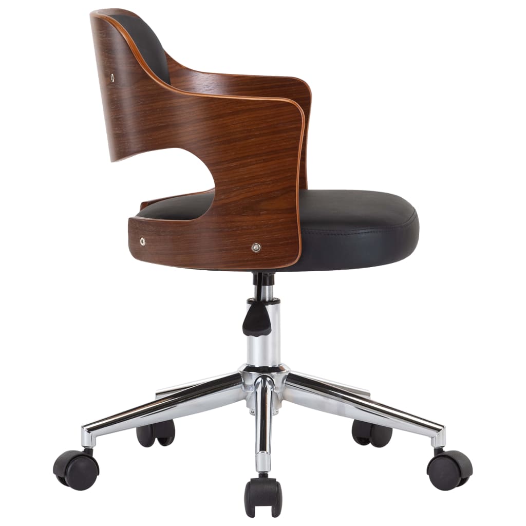 Chaise pivotante de bureau Noir Bois courbé et similicuir - XIOS