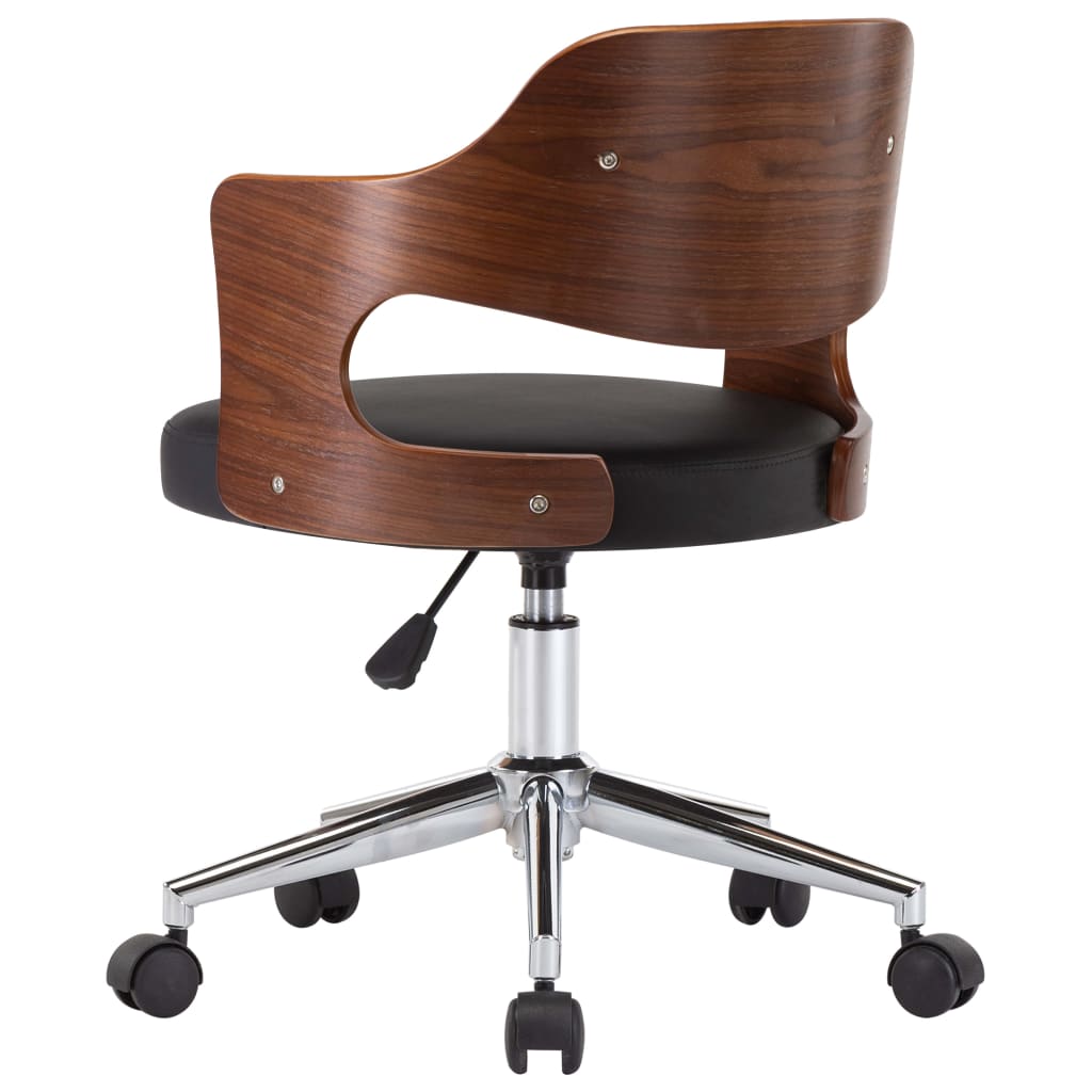 Chaise pivotante de bureau Noir Bois courbé et similicuir - XIOS