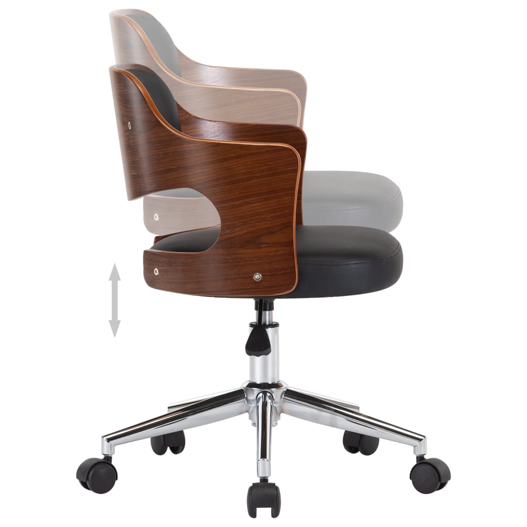 Chaise pivotante de bureau Noir Bois courbé et similicuir - XIOS