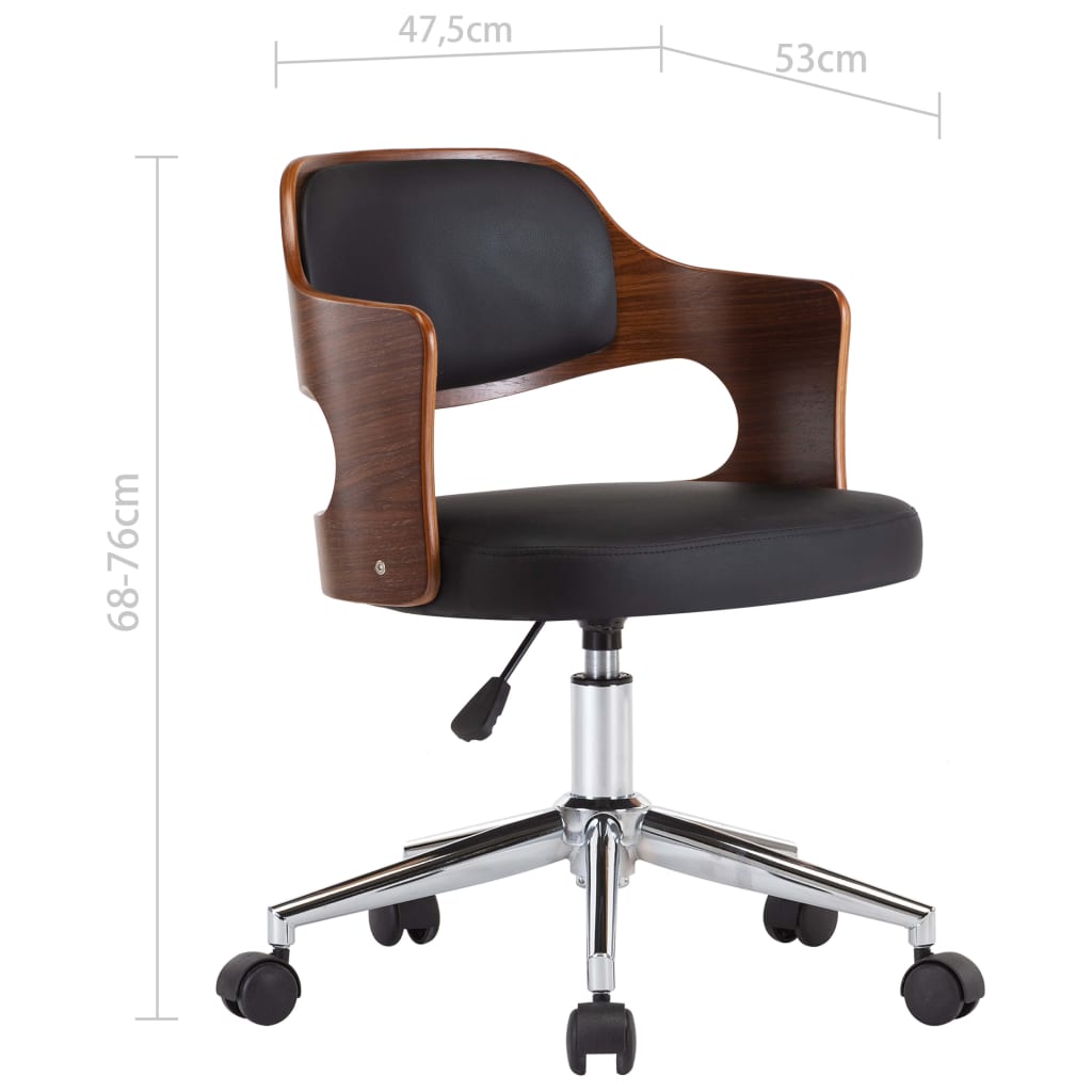 Chaise pivotante de bureau Noir Bois courbé et similicuir - XIOS