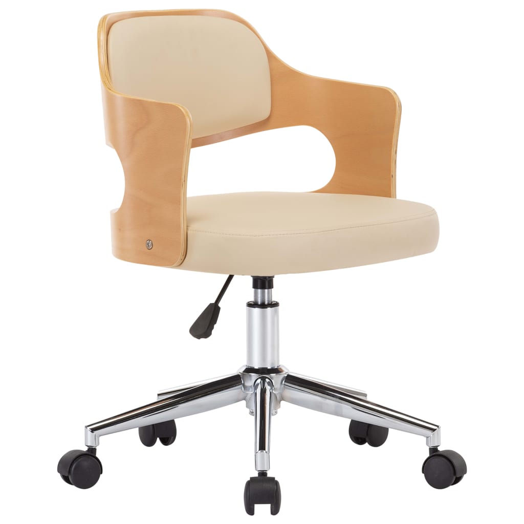 Chaise pivotante de bureau Crème Bois courbé et similicuir - XIOS